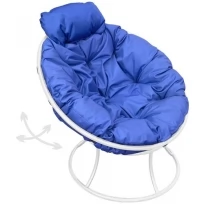 Кресло M-GROUP папасан пружинка мини без ротанга белое, синяя подушка